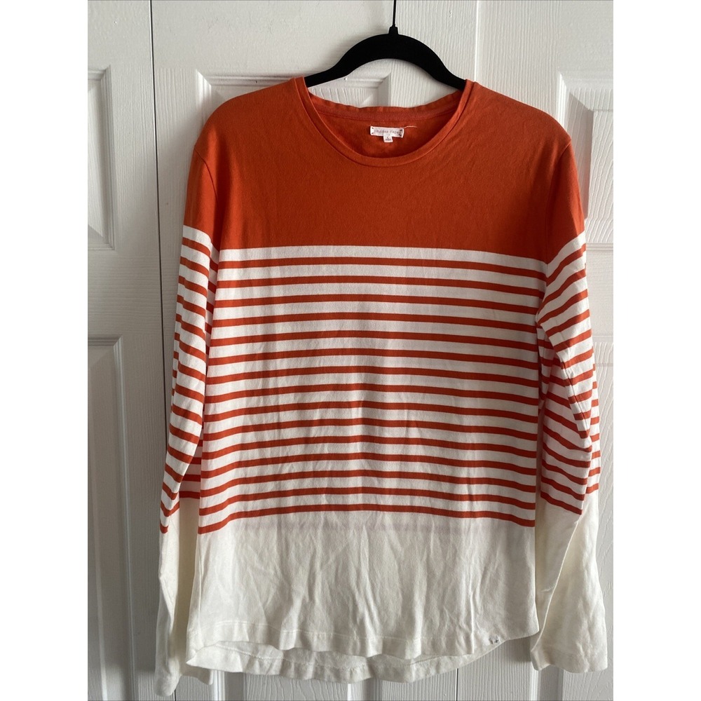Orlebar Brown Womens Large Orange Stripe Top Long Sleeve Designer Preppy